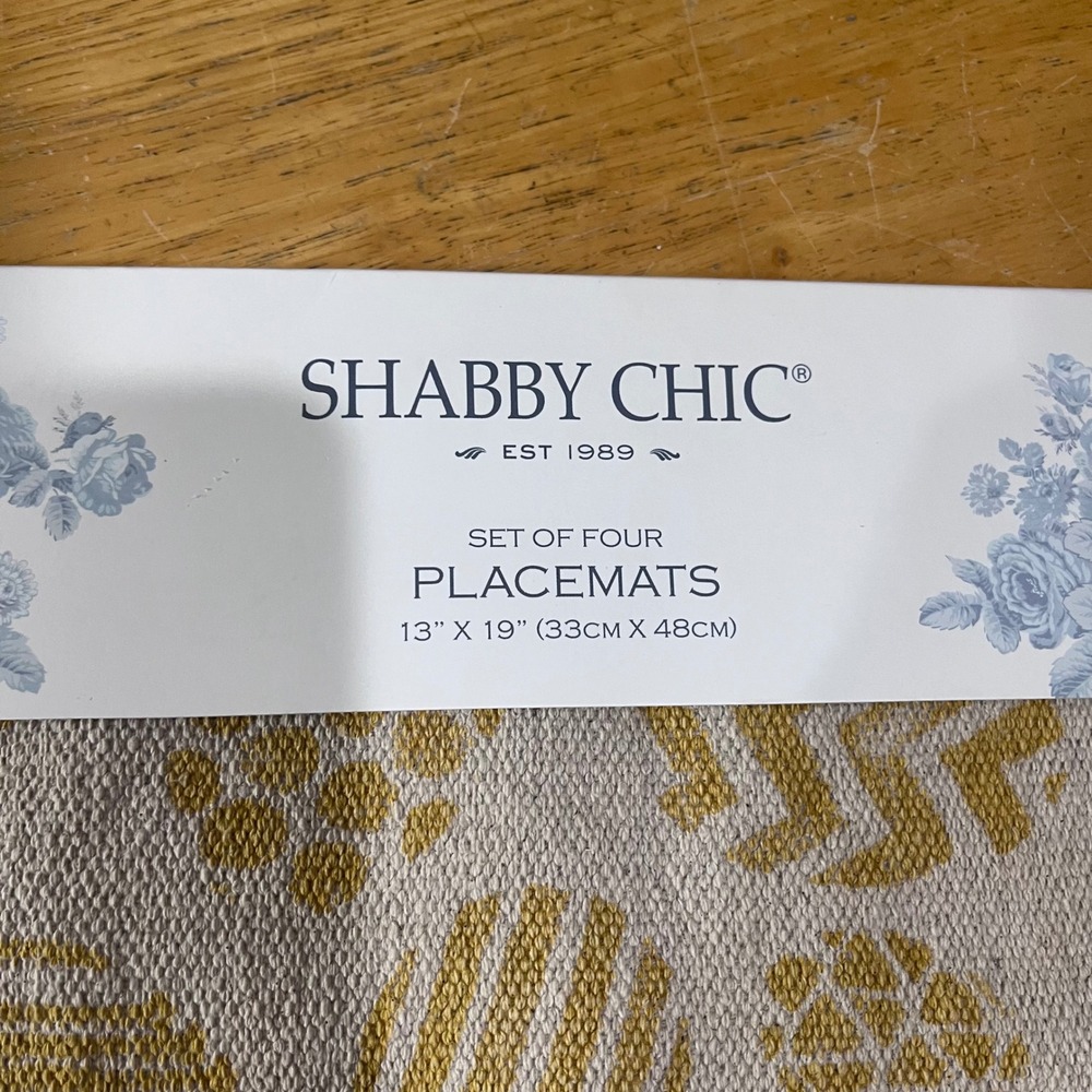 Shabby Chic Easter Egg Placemats Set of 4 Mustard Yellow Beige Frayed Edge 13x19 - Picture 4 of 5